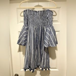 Caroline Constas Off the shoulder bell sleeve dress with Pom-Pom hem (M)